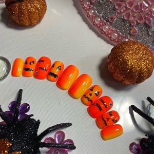 Pumpkin Face Press On Nails